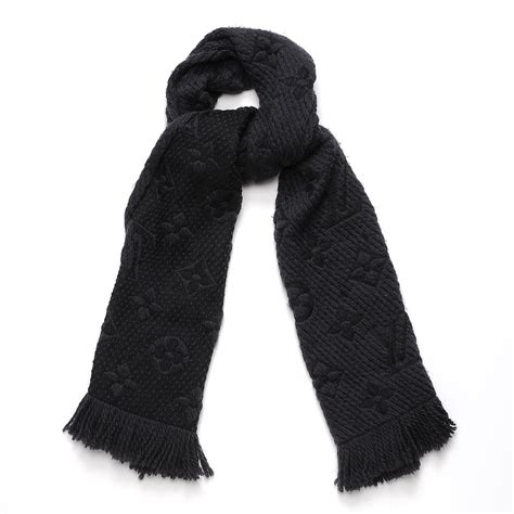 LOUIS VUITTON Wool Silk Logomania Scarf Charcoal Grey 